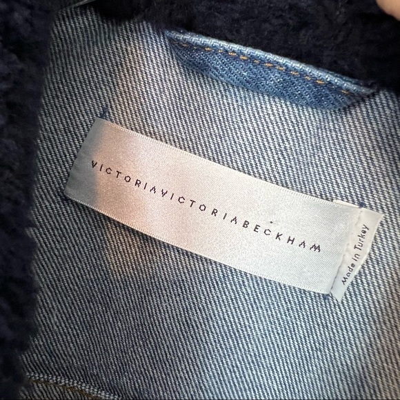 Victoria Beckham Sherpa Color jean jacket suede leather black sleeves 8 - Picture 7 of 12